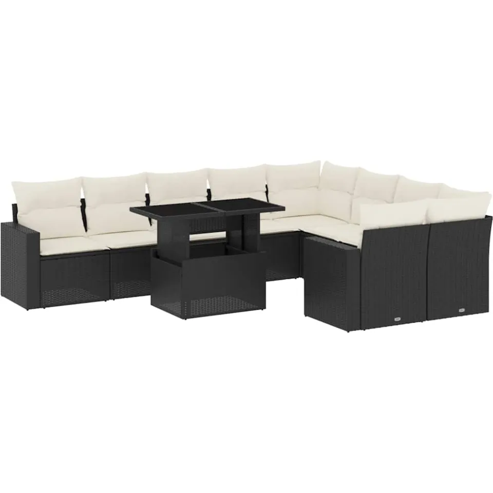 vidaXL 10-delige Loungeset met kussens poly rattan zwart, foto 3