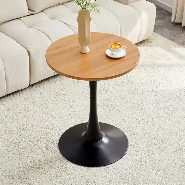 CHICFURN Bijzettafel - rond - MDF blad - metalen voet - zwart houtlook