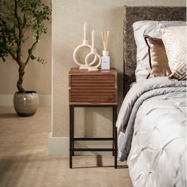 Meubelplaats Lino XS - Nachtkastje - 1 lade - Acaciahout bruin - 30 cm breed - 30x30x60 cm
