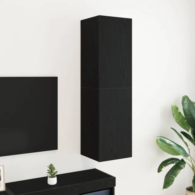 vidaXL Wand TV Kast 30,5 x 30 x 110 cm Zwart Eiken Bewerkt hout, foto 2