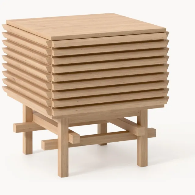 Westwing Collection Nachtkastje Pierce van eikenhout Beige