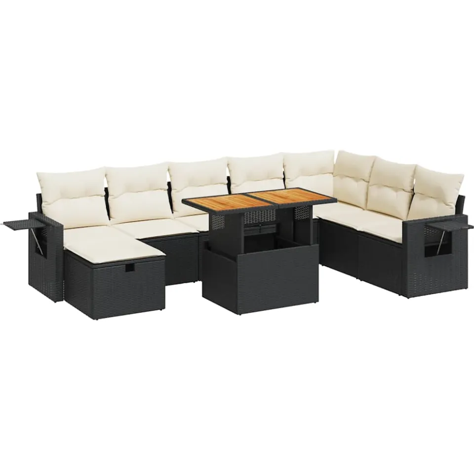 vidaXL 9-delige Loungeset met kussens poly rattan acacia zwart, foto 3