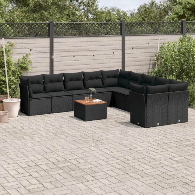 vidaXL 11-delige Loungeset met kussens poly rattan zwart, foto 2