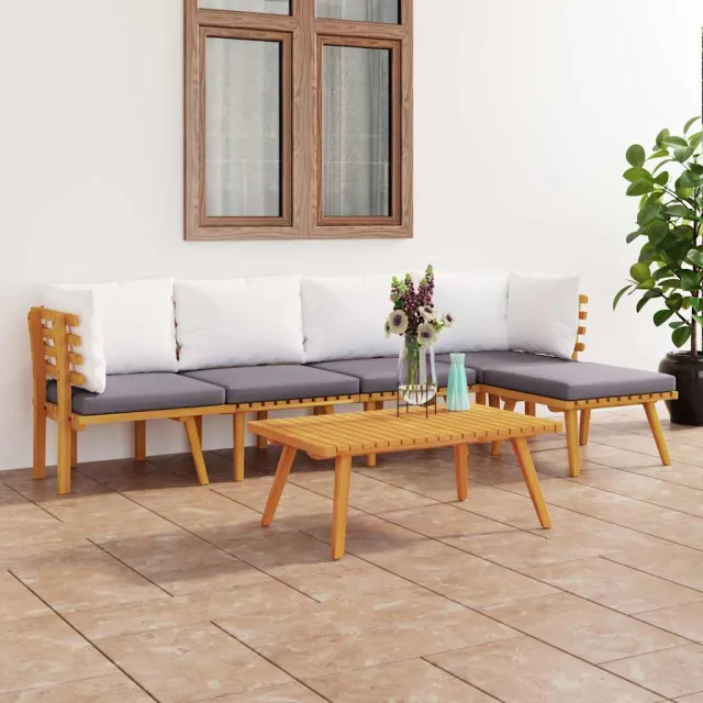 vidaXL 6-delige Loungeset met kussens massief acaciahout bruin, foto 2