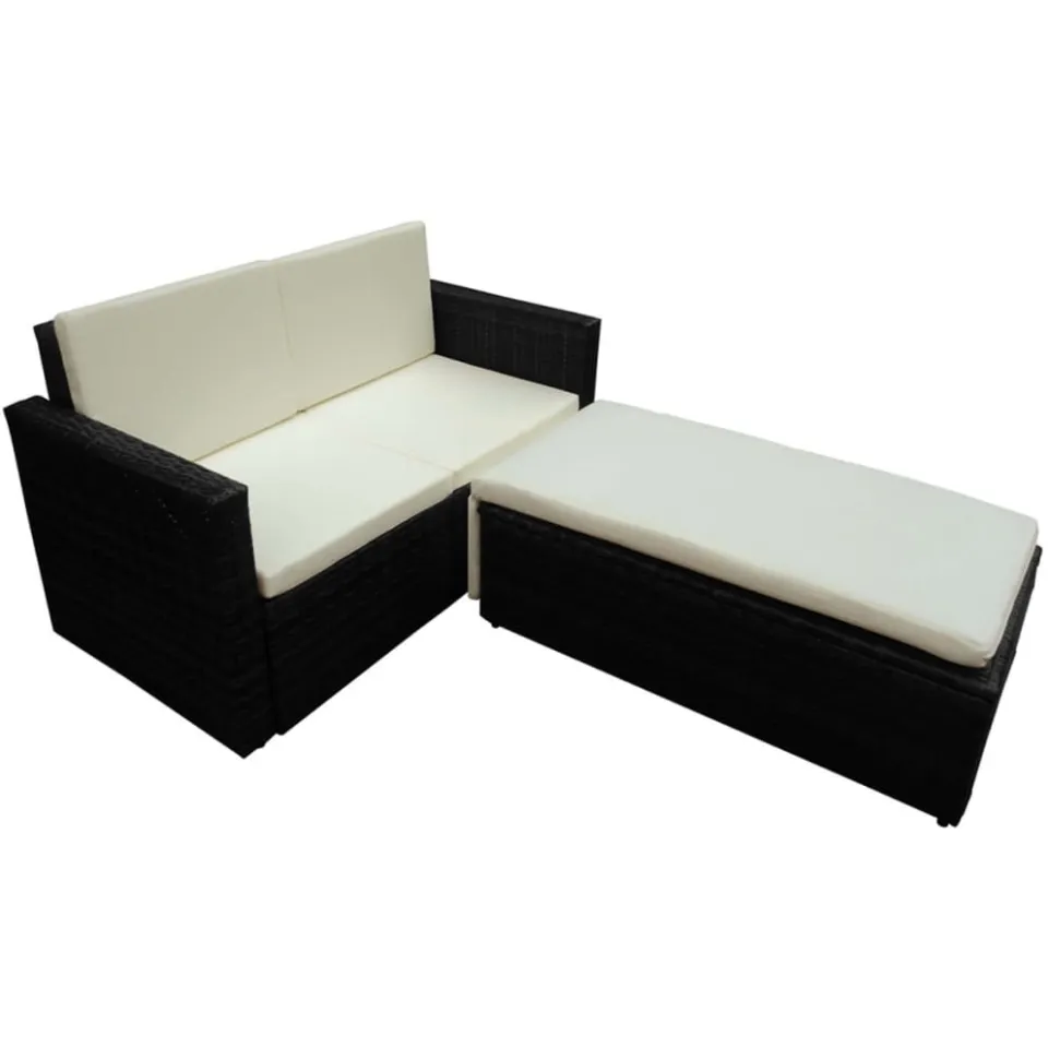vidaXL 2-delige Loungeset met kussens poly rattan zwart, foto 3