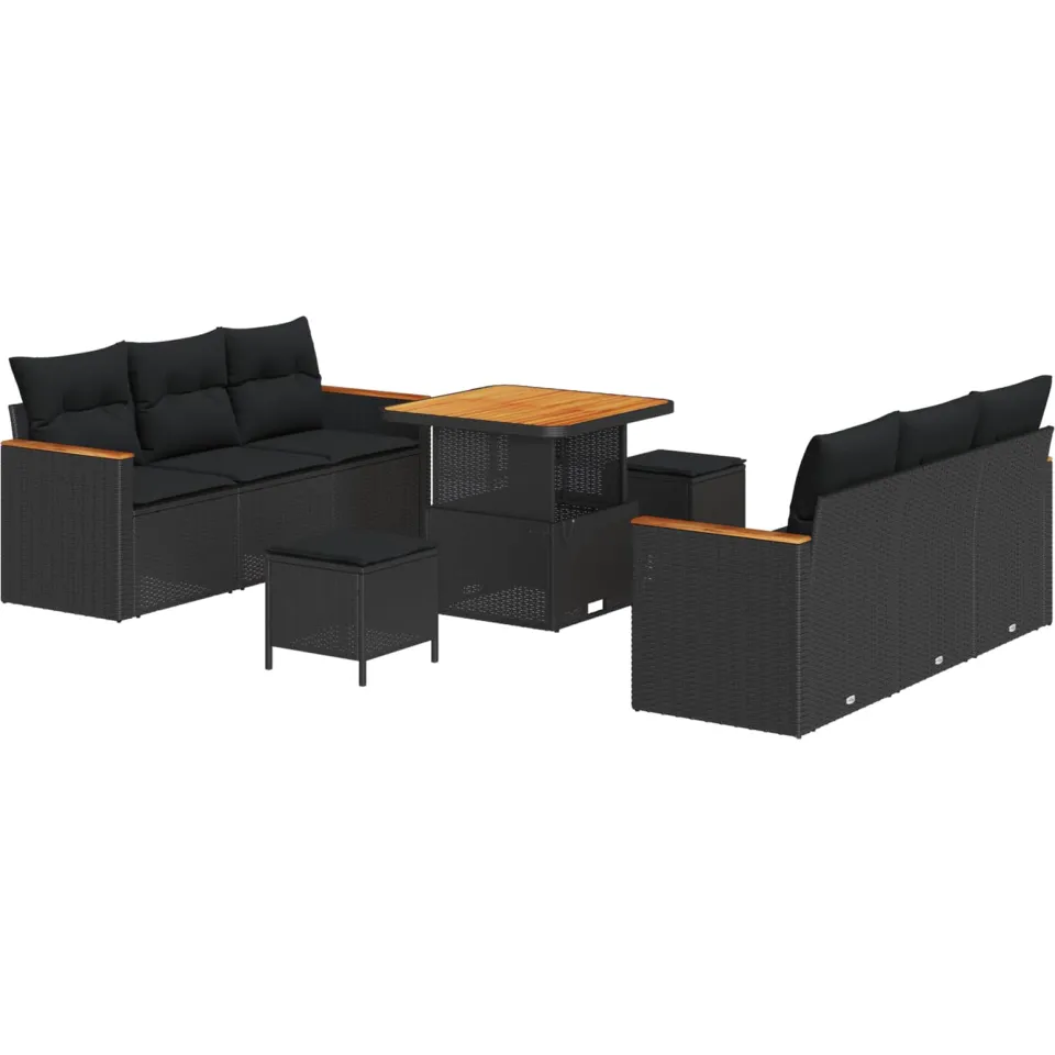 vidaXL Tuinbankenset 9 pcs Zwart poly rattan