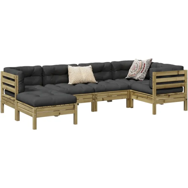vidaXL 6-delige Loungeset met kussens geïmpregneerd grenenhout Bruin