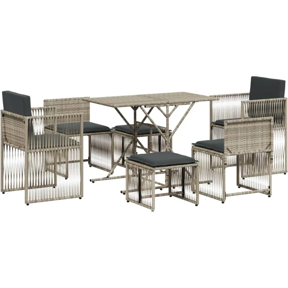 vidaXL 7-delige Tuinset met kussens poly rattan grijs, foto 4