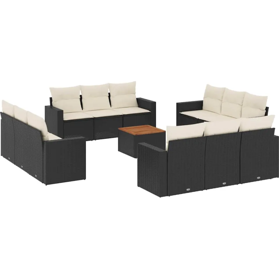 vidaXL 13-delige Loungeset met kussens poly rattan zwart, foto 3