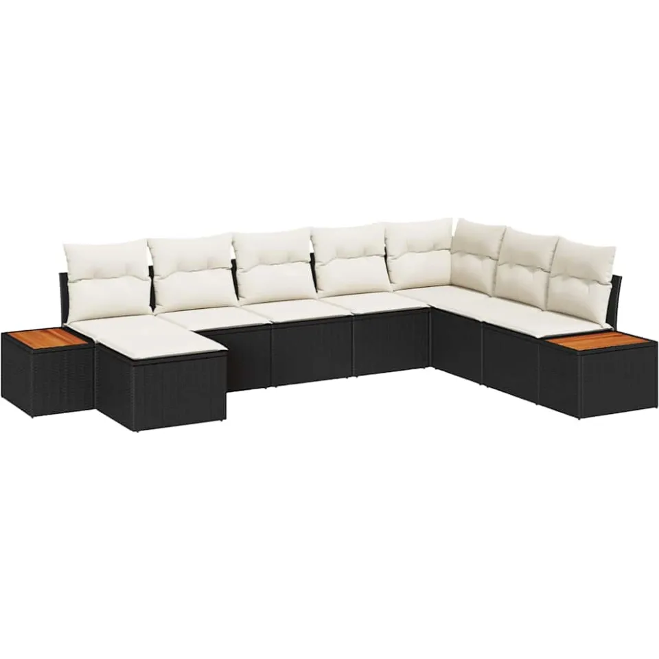 vidaXL Tuinbankenset 8 st Zwart Poly riet