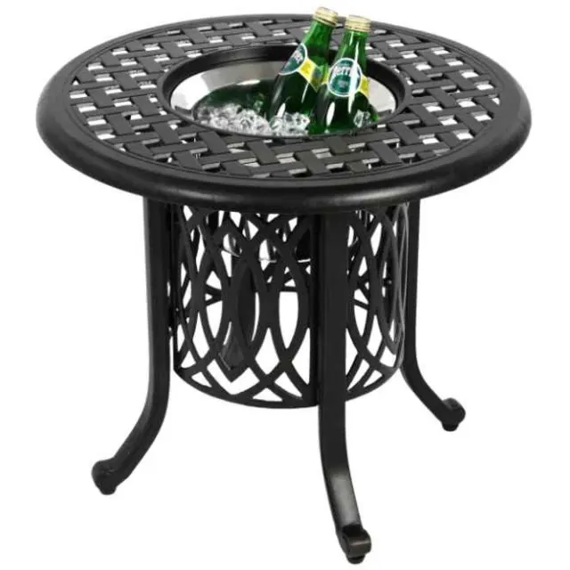 C. , R. E. CORE Aluminium Buitentafel met IJsemmer - Multifunctionele Terras Bijzettafel - Verstelbare Voetjes - 55x55x49cm - Modern Design Zwart