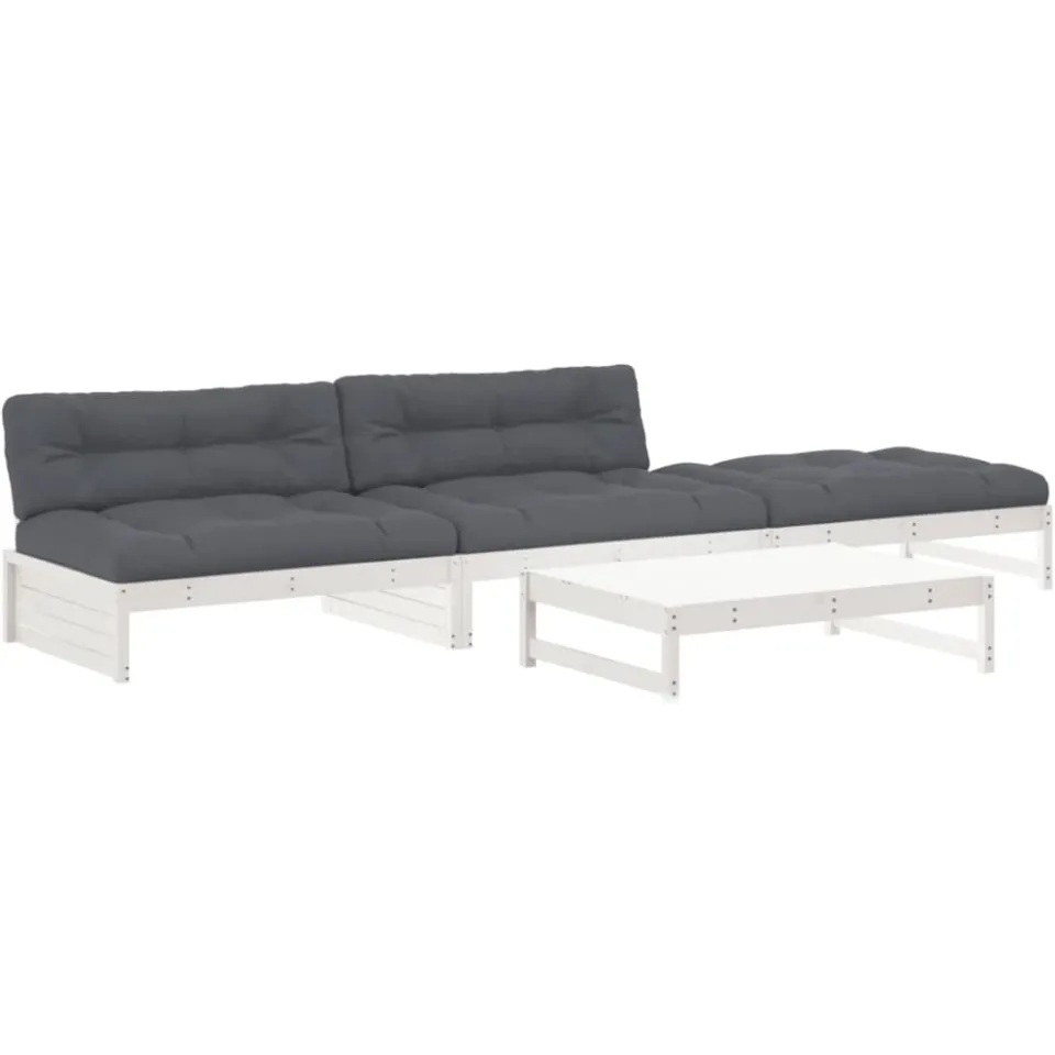 vidaXL 4-delige Loungeset met kussens massief hout wit, foto 3