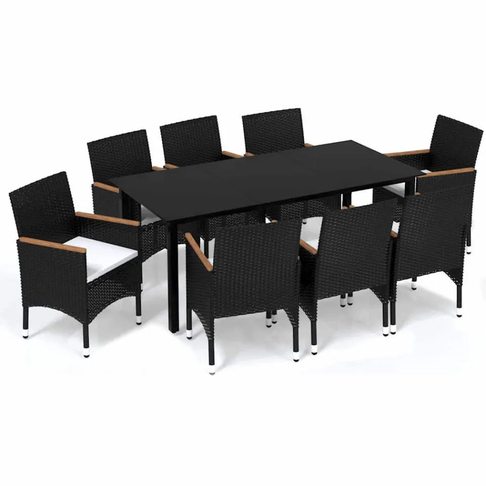 vidaXL 9-delige Tuinset met kussens poly rattan zwart, foto 3