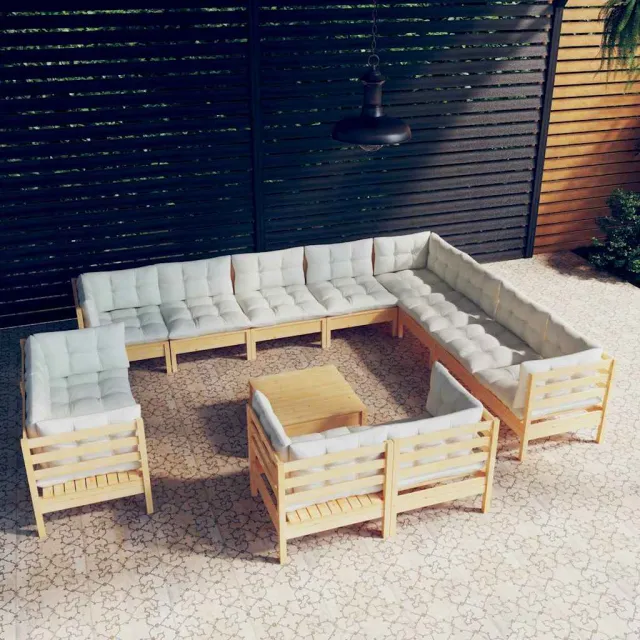 vidaXL 13-delige Loungeset met crèmekleurige kussens grenenhout, foto 2