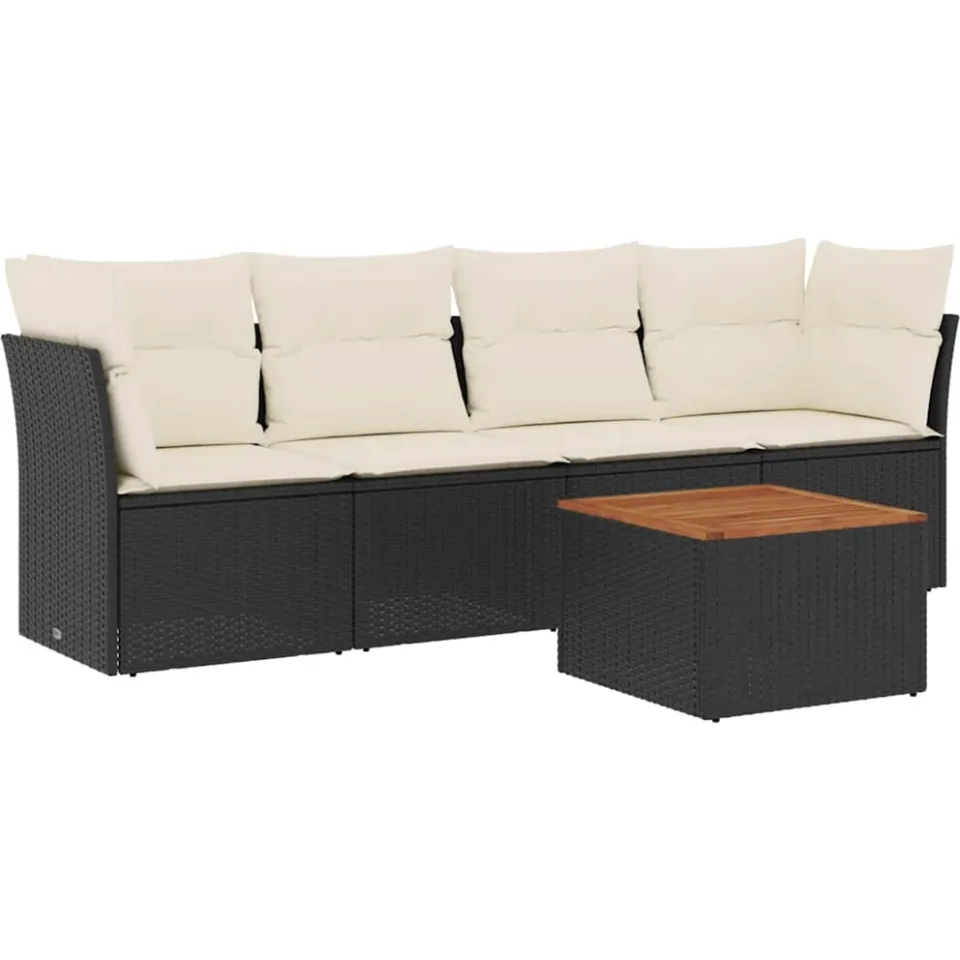 vidaXL 5-delige Loungeset met kussens poly rattan zwart, foto 3