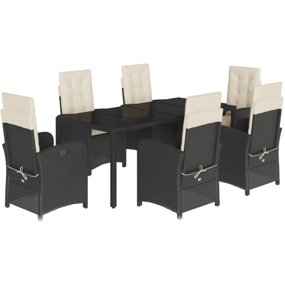 vidaXL 7-delige Tuinset met kussens poly rattan zwart, foto 3