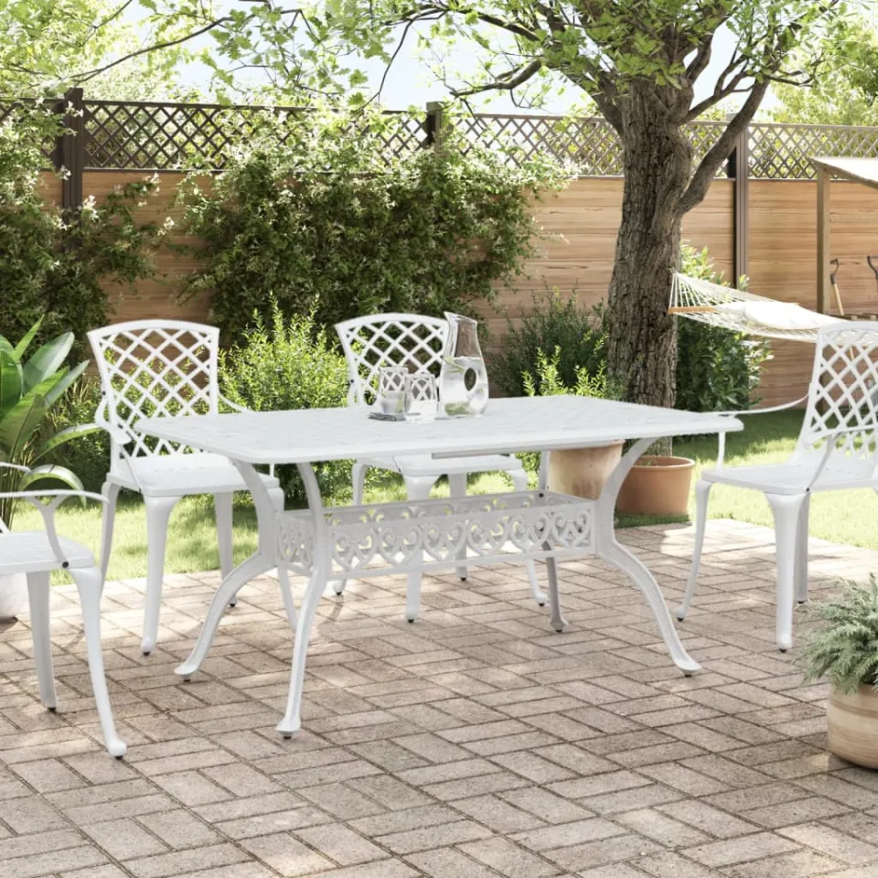 vidaXL Tuintafel 150x90x72 cm gietaluminium wit, foto 3