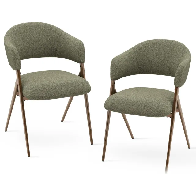 COLAMY Eetkamerstoelen set van 2 - Hout - Moderne stoffen gestoffeerde eetkamer- open rugleuning en gewatteerde zitting - groen