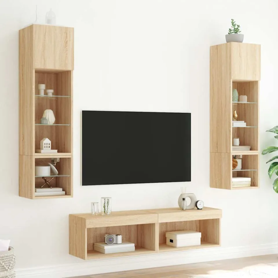 vidaXL 6-delige Tv-wandmeubelset met LED bewerkt hout sonoma eiken, foto 3