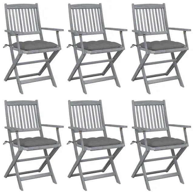vidaXL Inklapbare stoelen 6 st met kussens massief acaciahout Grijs