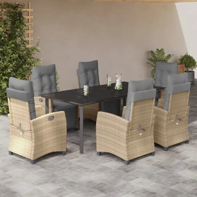 vidaXL 7-delige Tuinset met kussens poly rattan gemengd beige, foto 2