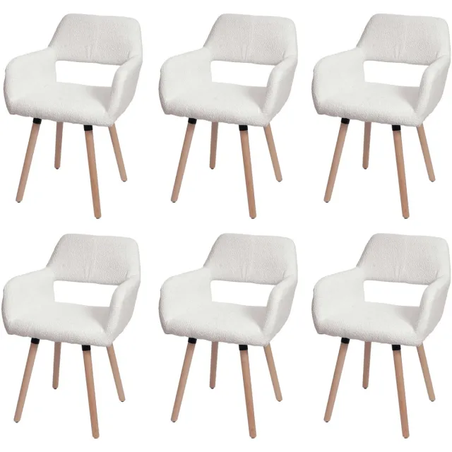 MCW Set van 6 eetkamerstoelen MCW-A50 II, stoel, keukenstoel, gestoffeerde stoel, hout, stof/textiel bouclé (450 g/m²) MVG ~ crème