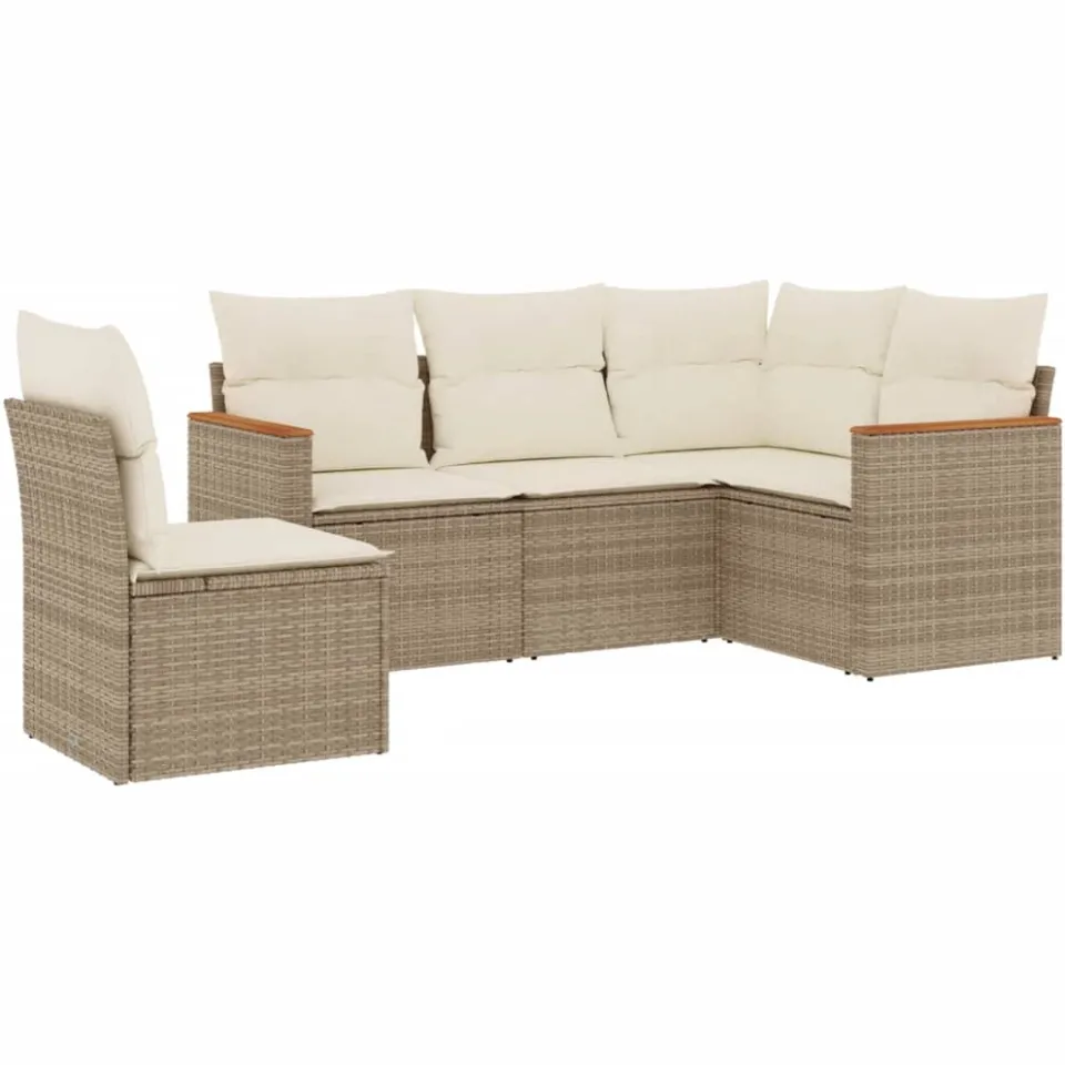 vidaXL 5-delige Loungeset met kussens poly rattan beige, foto 3
