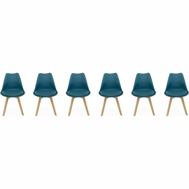 sweeek Set van 6 kuipstoelen met houten poten scandinavisch design - nils Eendblauw