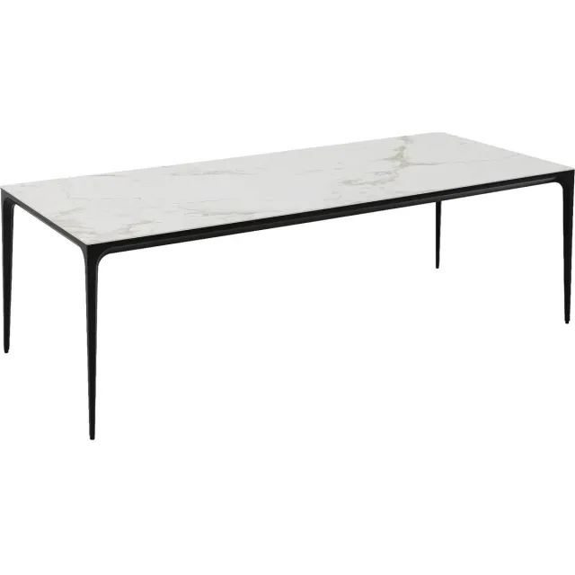Goossens Eettafel Mundi - 240 x 74 x 100 - keramiek - wit - rechthoekig keramiek wit geaderd