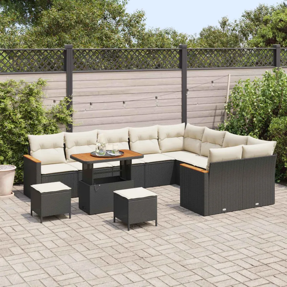 vidaXL Tuinbankenset 12 st Zwart poly rattan, foto 3