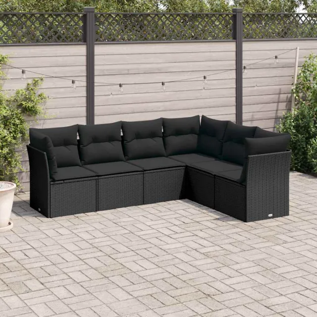 vidaXL 6-delige Loungeset met kussens poly rattan zwart, foto 2