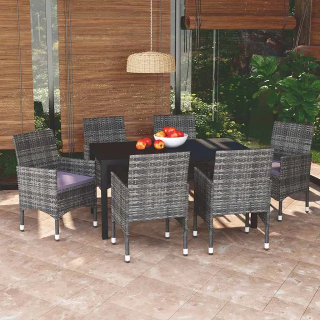 vidaXL 7-delige Tuinset met kussens poly rattan grijs, foto 2