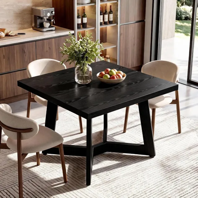 Tribesigns Vierkante Eettafel voor 2-4 personen - 100 x 100 x 75 cm - Industrieel Keukentafel met geometrisch onderstel - Zwarte - voor keuken, eetkamer, eetkamer en kleine ruimtes