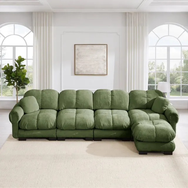 Wishdor Hoekbank - 4-zits modulair en flexibel ontwerp - Met verplaatsbare ottomane - Modern scandinavisch - Voor woonkamer en lounge - Chenille stof - Groen - 330 x 149 x 90 cm Groen (met 1 ottomane)