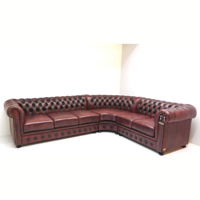 Chesterfieldsite Chesterfield hoekbank "SPRINGFIELD" - 3 hoek 2 zits - Leder Burgundy (Bordo Rood)