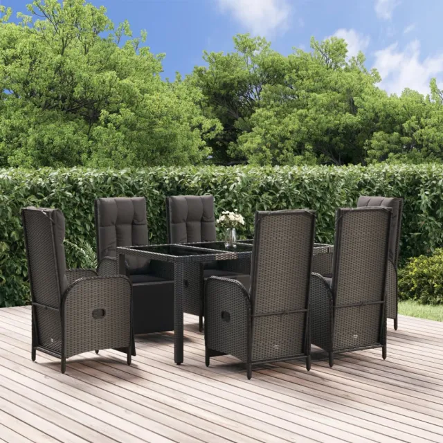 vidaXL 7-delige Tuinset met kussens poly rattan zwart en grijs, foto 2