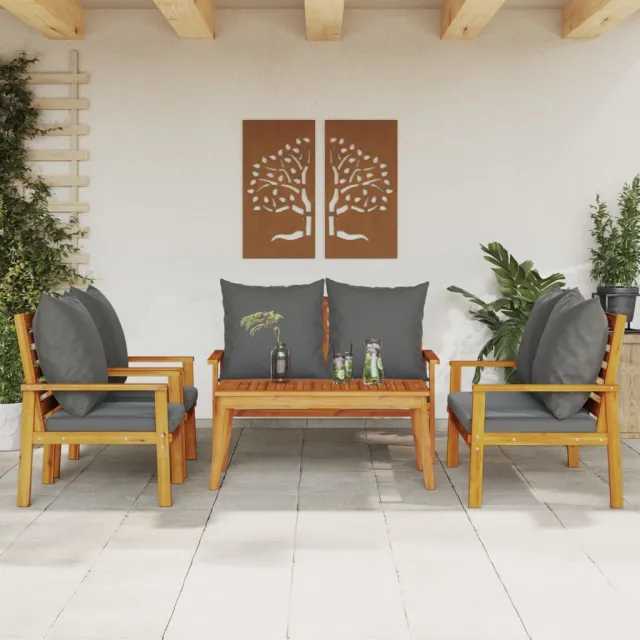 vidaXL 5-delige Loungeset met kussens massief acaciahout bruin, foto 2