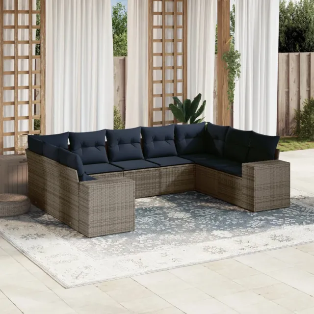 vidaXL 9-delige tuinbankset met kussens, grijs polyrotan, foto 2
