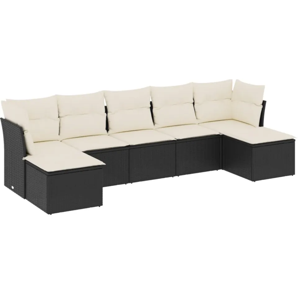 vidaXL 7-delige Loungeset met kussens poly rattan zwart