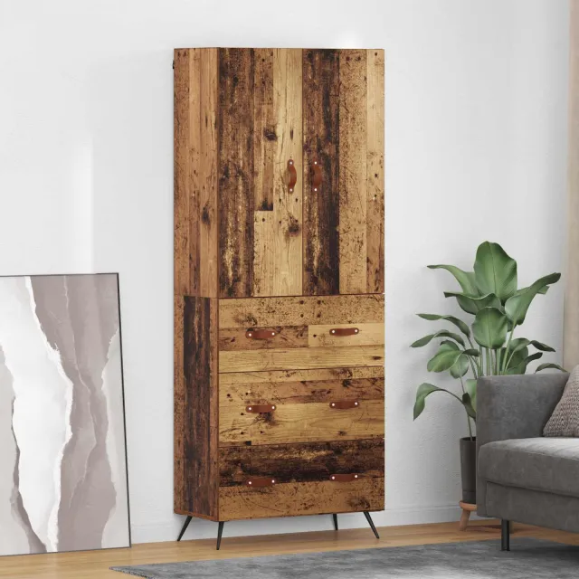 vidaXL Highboard Oud Hout 69,5 x 34 x 180 cm Bewerkt hout bruin, foto 2