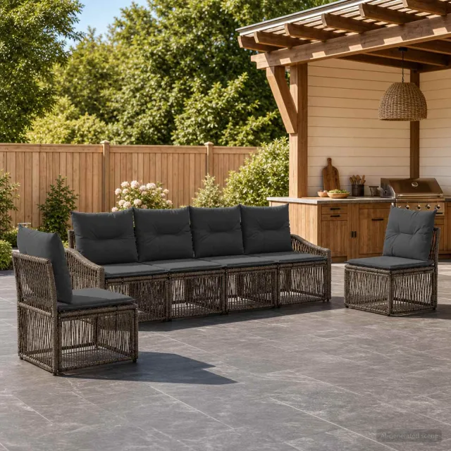 vidaXL Tuinbankenset 6 st 6-zits Grijs poly rattan, foto 2