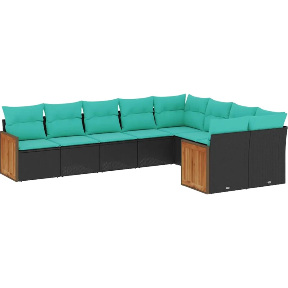 vidaXL 9-delige tuinbankset met kussens van zwart polyrotan, foto 3