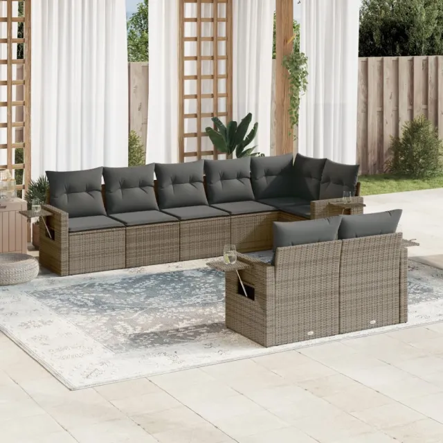 vidaXL 8-delige Loungeset met kussens poly rattan lichtgrijs grijs, foto 2