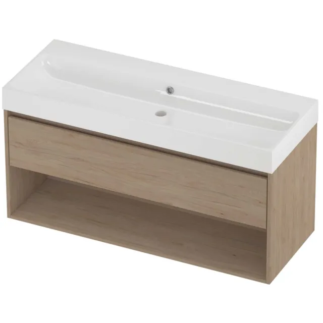 Proline Podium Badmeubelset Polystone Loft 120x46x62 cm Glans Wit Ideal Oak Eiken