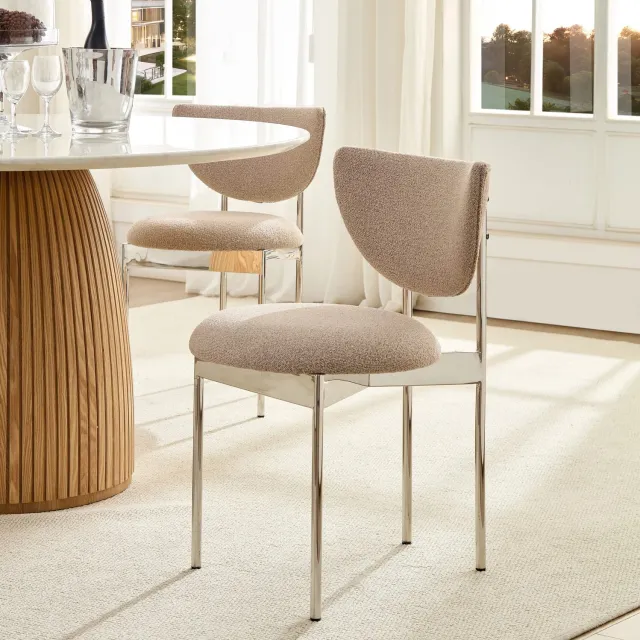 CHICFURN Eetkamerstoel - Ruimtebesparend - Zonder armleuningen - Licht kaki