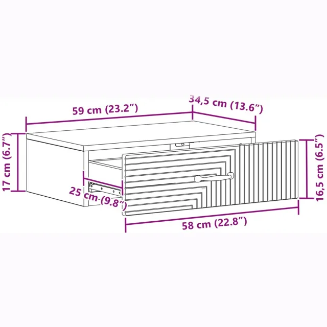 vidaXL Wandgemonteerde - Zijtafel - 59 - x - 34,5 - x - 17 - cm - Bewerkt - hout Gerookt eiken