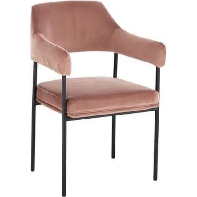 Estwing Fauteuil poederroze fluwelen armleunstoel met metalen frame zwart