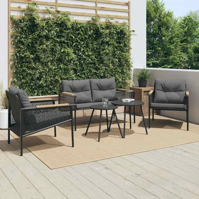 vidaXL 5-delige Balkonset met kussens staal zwart, foto 2
