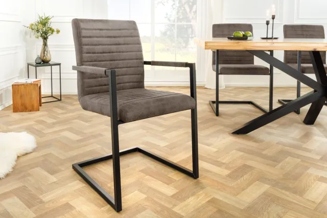 Invicta Interior Moderne sledestoel LOFT taupe grijs microvezel met armleuning ijzeren frame zwart - 44409 Zie omschrijving