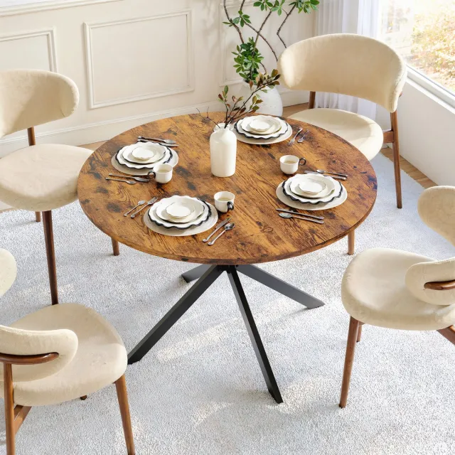 REDOM Ronde Eettafel - X-Poten - Industriële Stijl - Keuken Of Woonkamer - Spaanplaat En Staal - Bruin En Zwart - Ø120 X 76 Cm